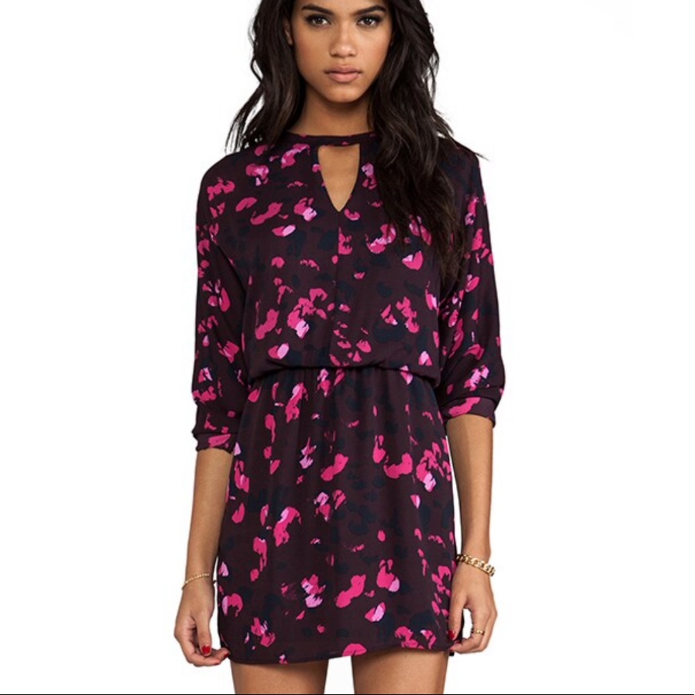 Keyhole Mini Dress with Dolman Sleeves Size S Animal Print